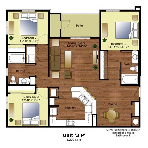 the floor plan of unit 3p